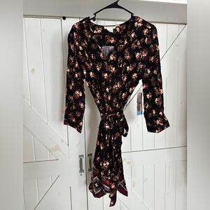 beachlunchlounge Black Wrap Dress with Blush Floral Print